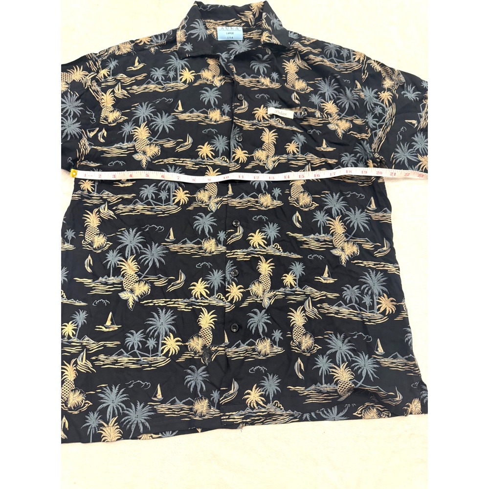 Aura Mens Large Tropical Pineapple Palm Tree Short Sleeve Button Down Shirt USA - Picture 5 of 5